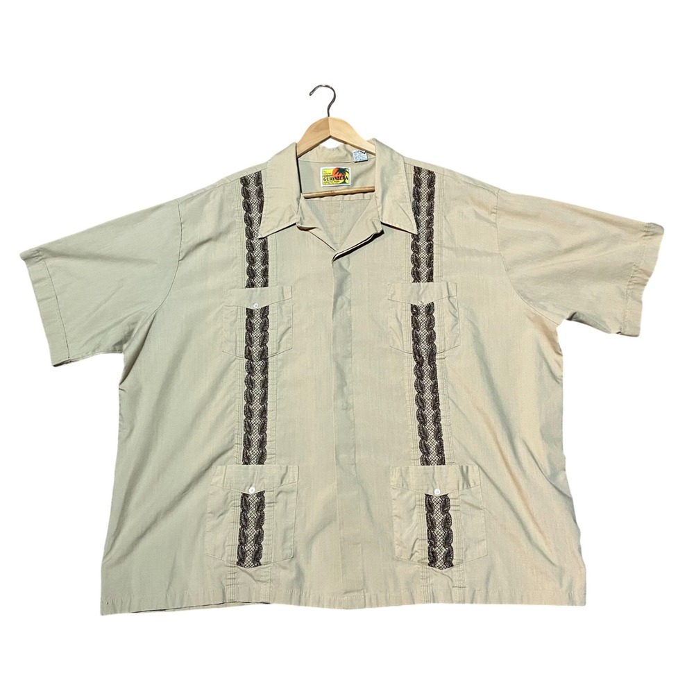 Haband VTG Guayabera Shirt‎ Mens 4X Tan Embroidery Short Sleeve Mexican Wedding
